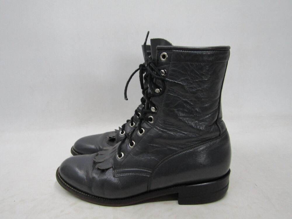 JUSTIN Womens Size 6.5 B Blue Leather Lace Up Kilt Cowboy Western Boots